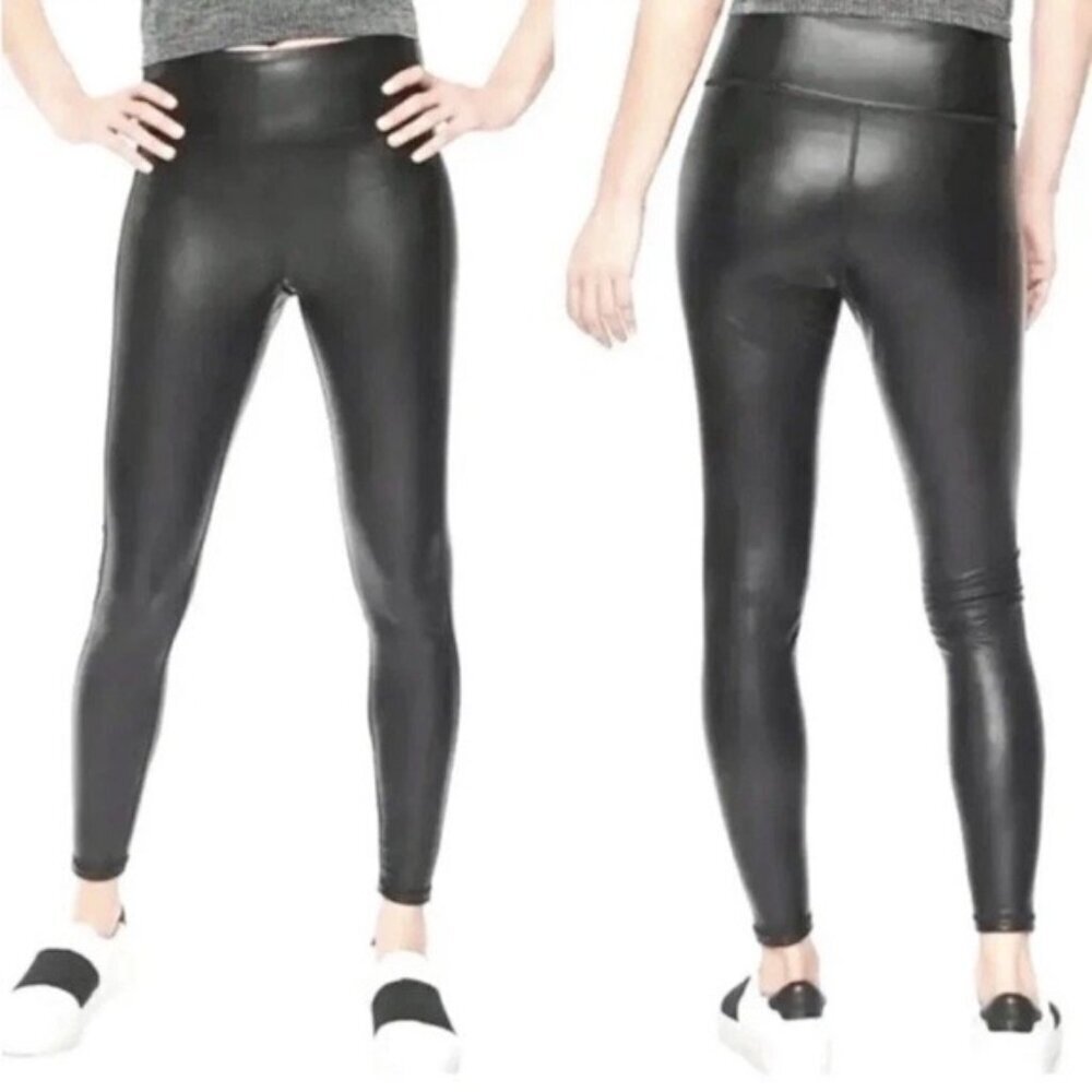 Athleta All Over Gleam High Rise Faux Leather Leggings Black Size Small